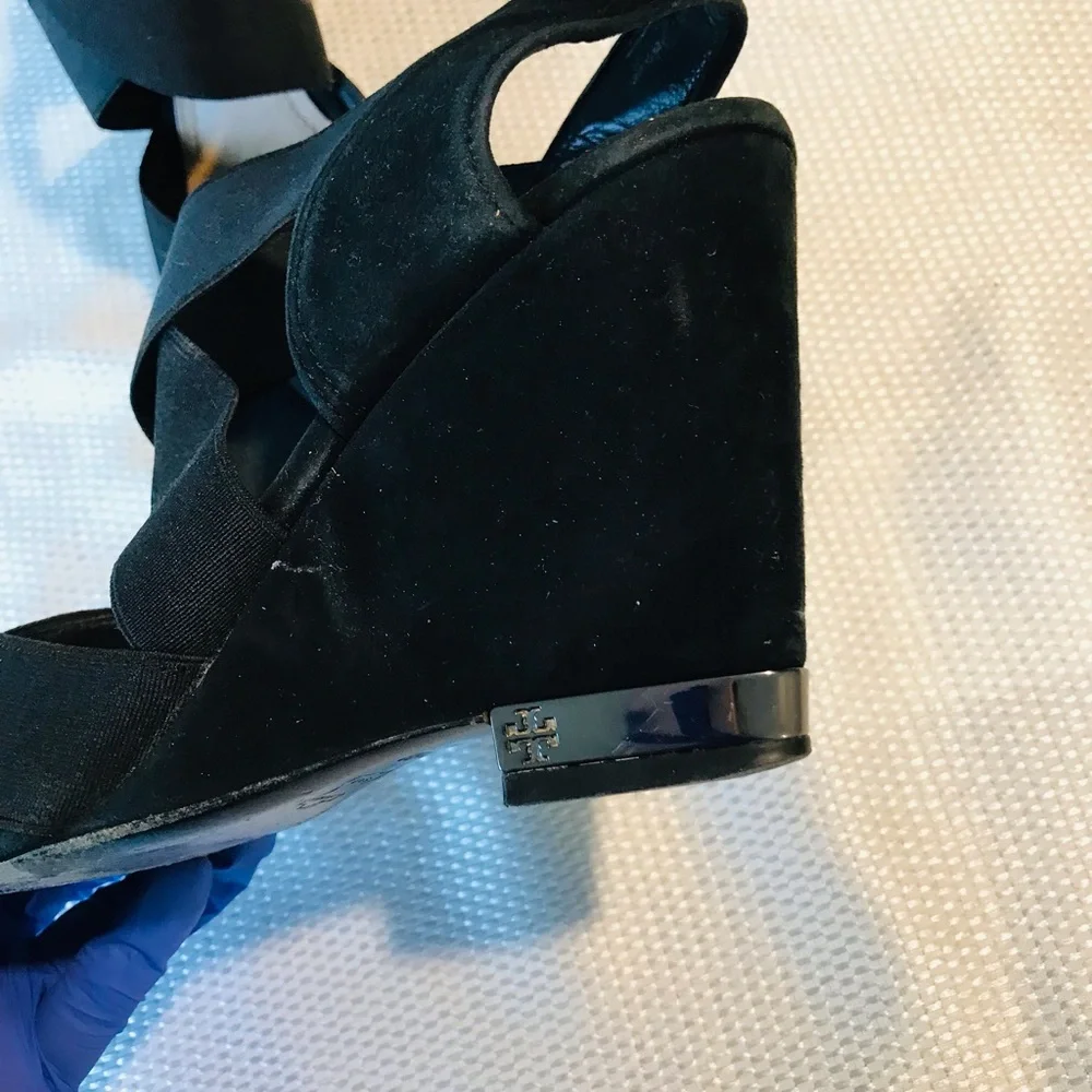 Tory Burch suede Black Wedge Sandals